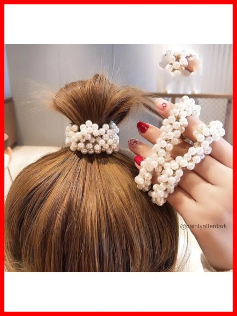 Pearl Hair Scrunchies, Beaded Ponytail Holders, 2 Pack